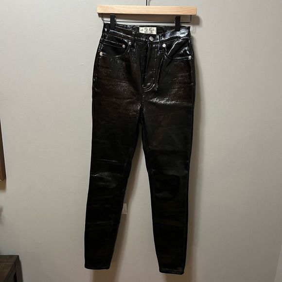 Free People Phoenix‎ Coated Button Fly Skinny Jeans in Liquid Black size 25 - Picture 1 of 8